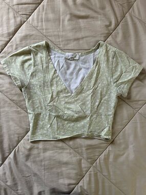 Small Light Green Floral Wrap Crop Top